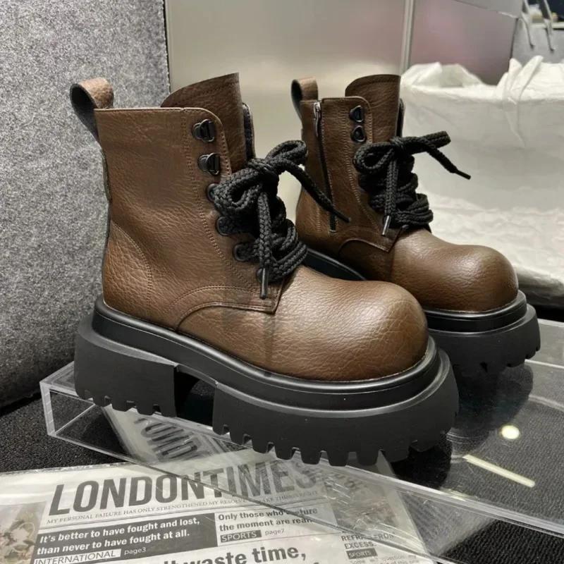 2025 High Quality Shoes Female Side Zip Women's Boots Autumn Round Toe Solid Short Barrel Platform Chunky Heels Fashion Boots