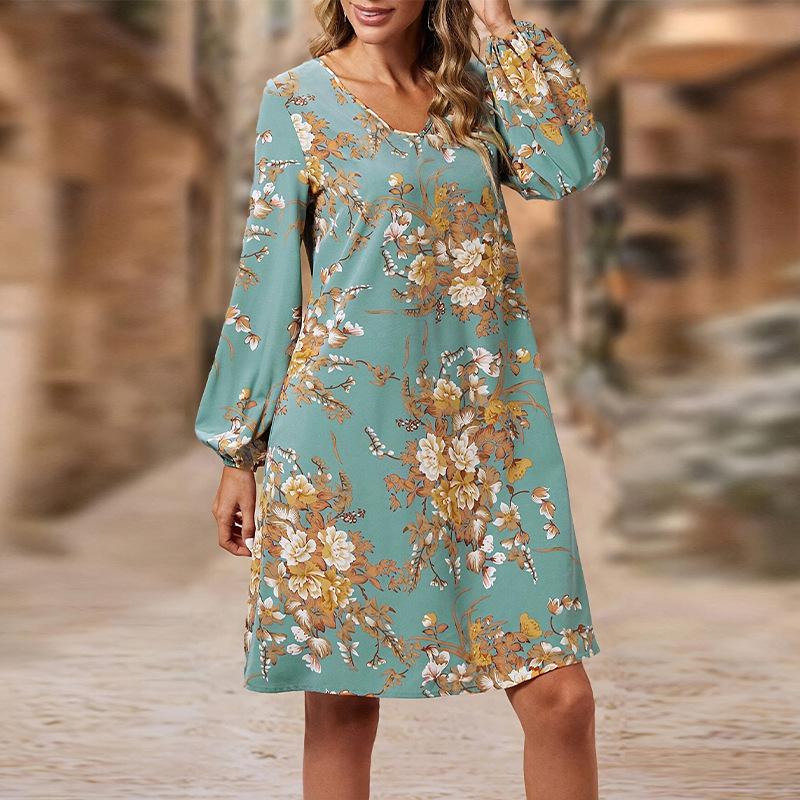 

Платье с длинным рукавом нового стиля в осеннем стиле А-силуэта с круглым вырезом модное миди-платье S зелёный