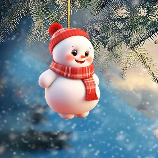 Christmas Ornament 2D Cartoon Snowman Shape Hanging Decoration with Lanyard Festive Atmosphere Christmas Decor