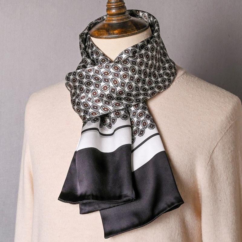 Black Mulberry Silk Men'S Scarf Imitation Silk Silk Scarf Plaid Men'S Middle-Aged And Old Scarf Spring, Autumn And Winter Thin