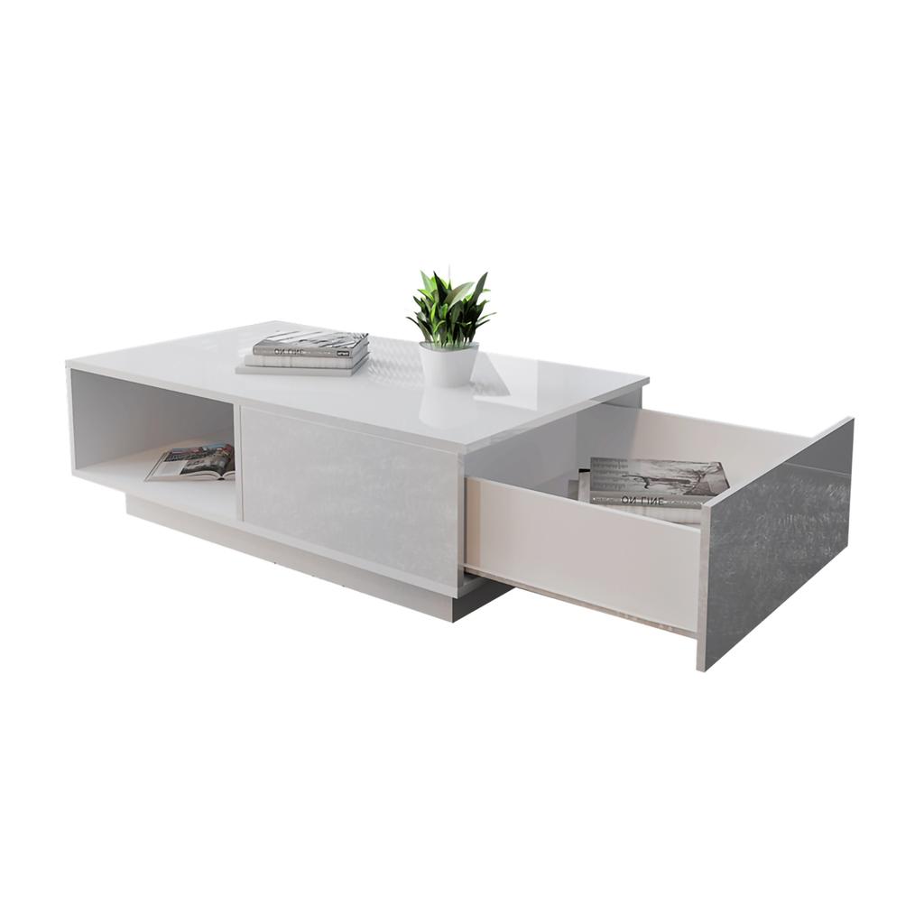 Modern Rectangular Coffee Table Tea Table Storage Living Room(White)