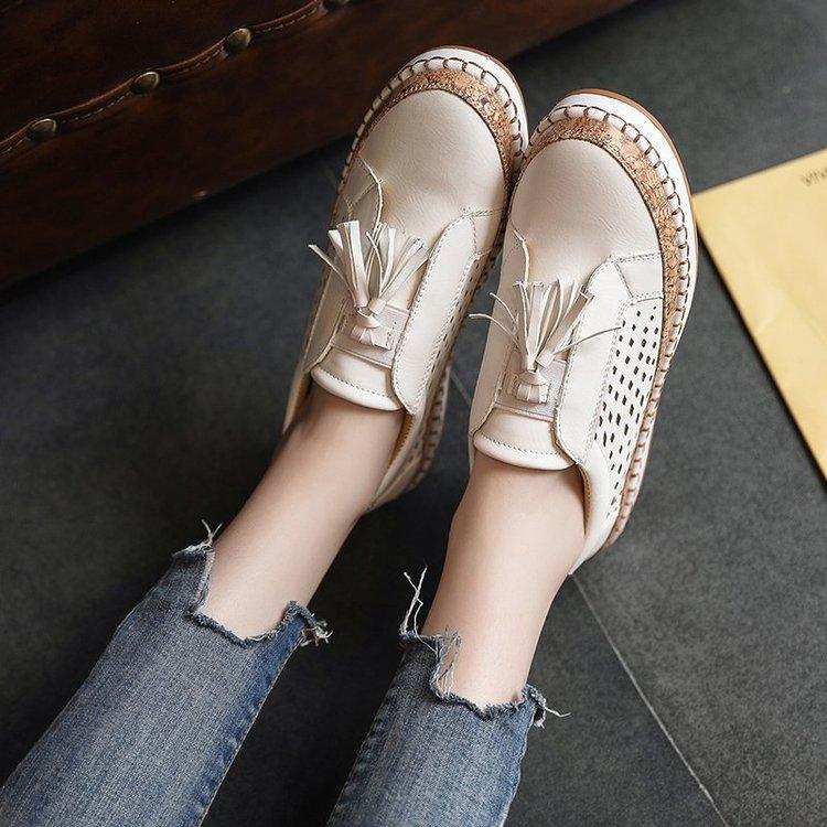 Foreign Trade Wish New Women's Shoes Hollow Large Size Fringed Round Head Two-color Splicing Stitching Casual  Shoes