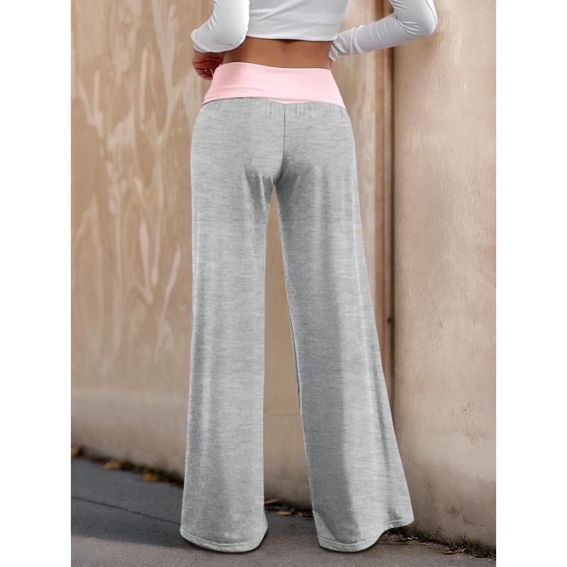 YYFS Women's Fashion Casual Solid Color Print High Waist Trousers Pants & Capris