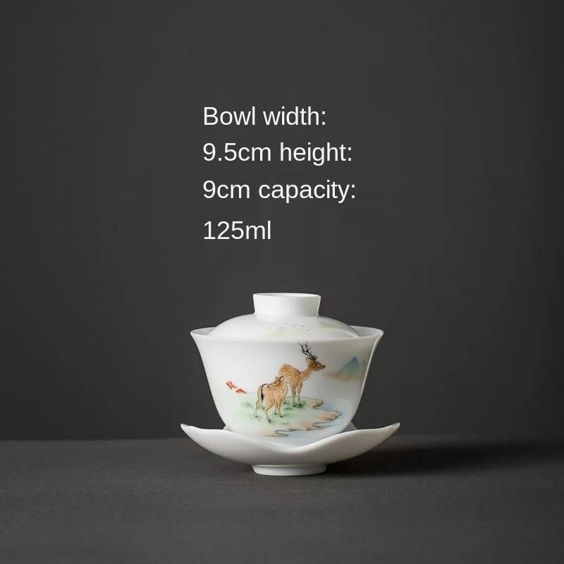 Weiße Keramikschale mit Deckel Hammelfett-Jaspis Teeschale Handbemalt Blau und Weiß Gaiwan Haushalt Kung Fu Schale