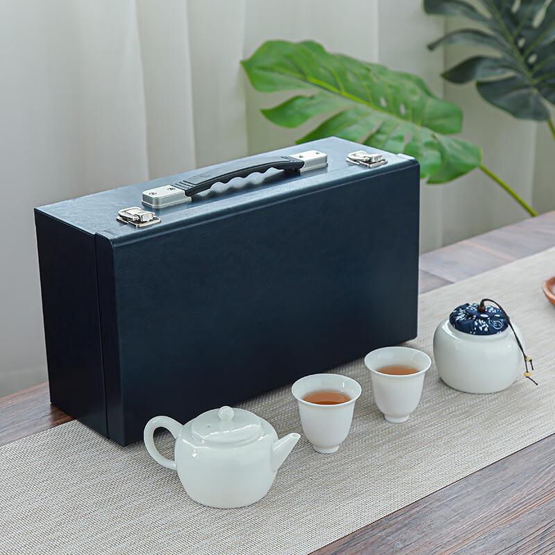 Tuopai 4-Piece Suet Jade Ceramic Tea Set with Tea Caddy