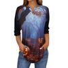 Women's Fashion Loose Button Collar Halloween Print Long Sleeve T-Shirt Top Pullover