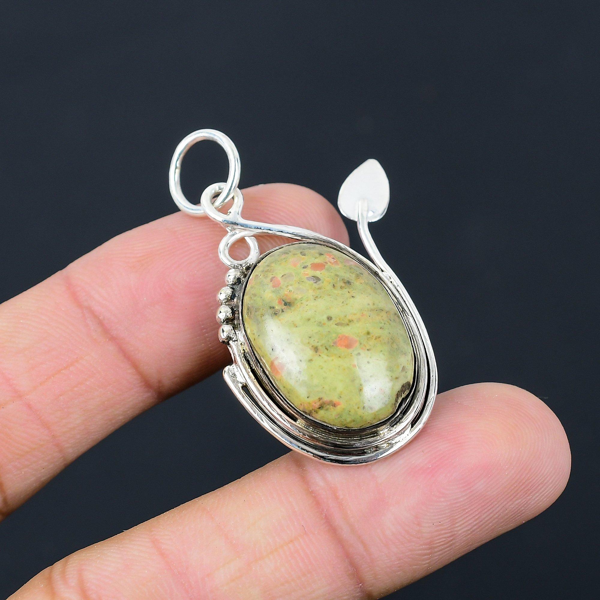 Sisters Day Deal Natural Unakite Wife Ethnic Pendant Jewelry 925 Sterling Silver