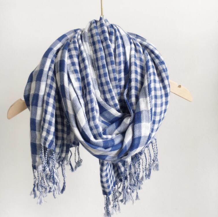 

New Autumn And Winter Cotton Double-Sided Plaid Warm Scarf Japanese Design Pure Cotton Women Tassel Scarves 65x190cm