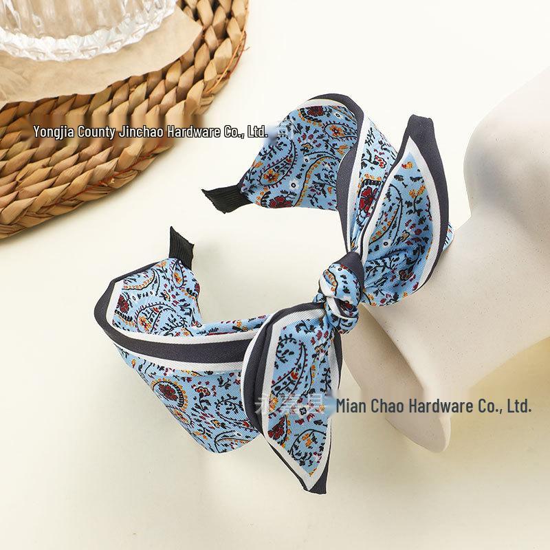 Paisley Fabric Bow Headband: Retro Wide-Brimmed Bunny Ear Korean Hair Accessory