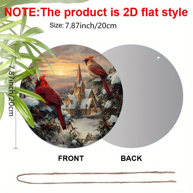 2D Flat Aluminium Cardinal Christmas Sign - Warm Winter Figurine Ornaments - Ideal for Front Door, Wall, Porch, Window Decor - Ideal Christmas Gift