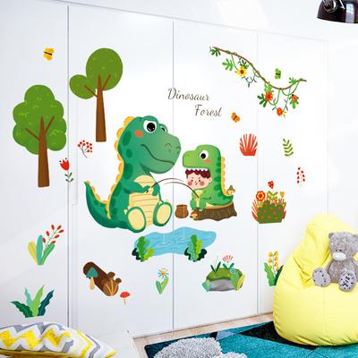 Children's Room Decoration Bedroom Door Stickers Cartoon Dinosaur Wall Stickers Wallpaper Self-adhesive Creative Wall Stickers Room Layout