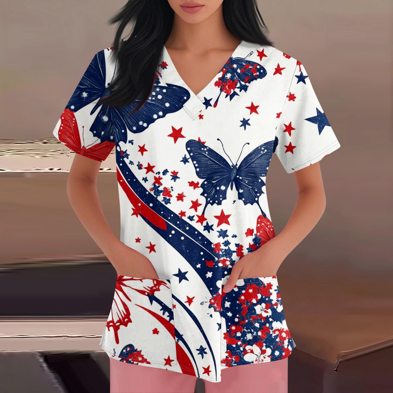 

С Днем святого Валентина, женская мода, V-образный вырез, короткий рукав, рабочая одежда с карманами XL