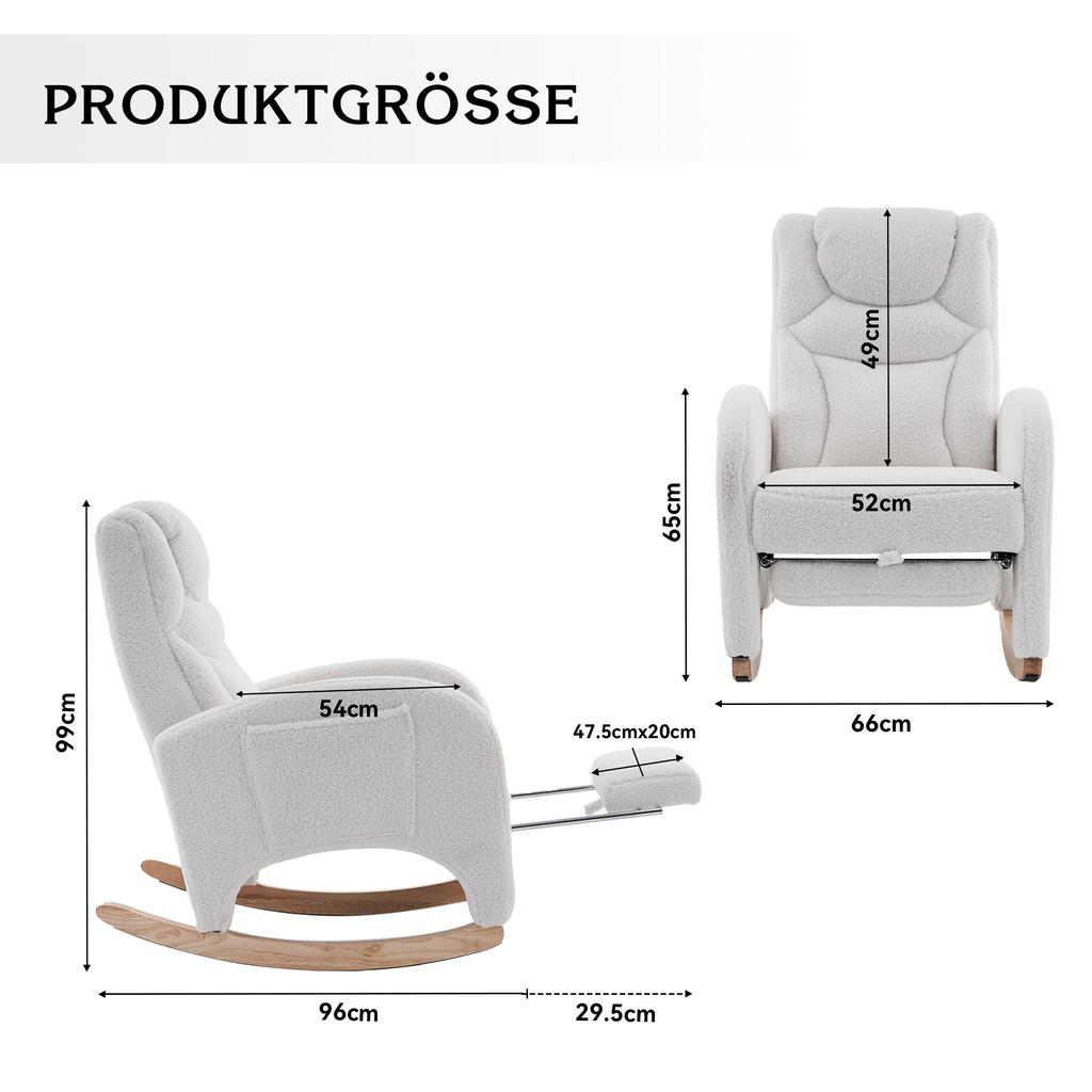 052 Rocking Chair, Recliner, Living Room Chair with Armrest, Upholstered, Accent Chair for Bedroom, White Teddy Fabric, 110 Kg Load Capacity