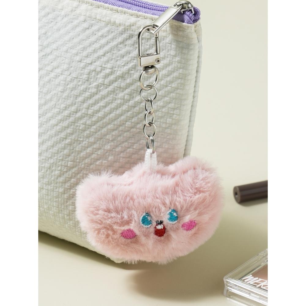 Daiso Pink Plush Key Ring With Expression
