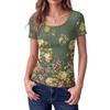 Women Slim Fit Square Neck Vintage Floral Print Short Sleeve Top Stretchy Ribbed Knit Fabric Casual Summer Shirt