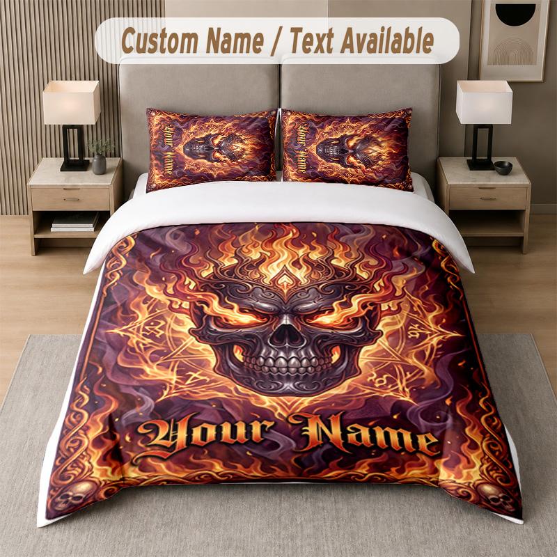 Skull Gothic Theme Custom Text Or Name 3Pcs Bedding Set 1 Flat Sheet & 2 Pillowcases Personalized Home Bedding