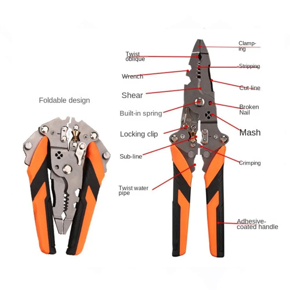 High-carbon Steel Wire Stripping Pliers 12 In 1 Foldable Electrician Crimpe Pliers Multifunctional Hand Tools Pincers