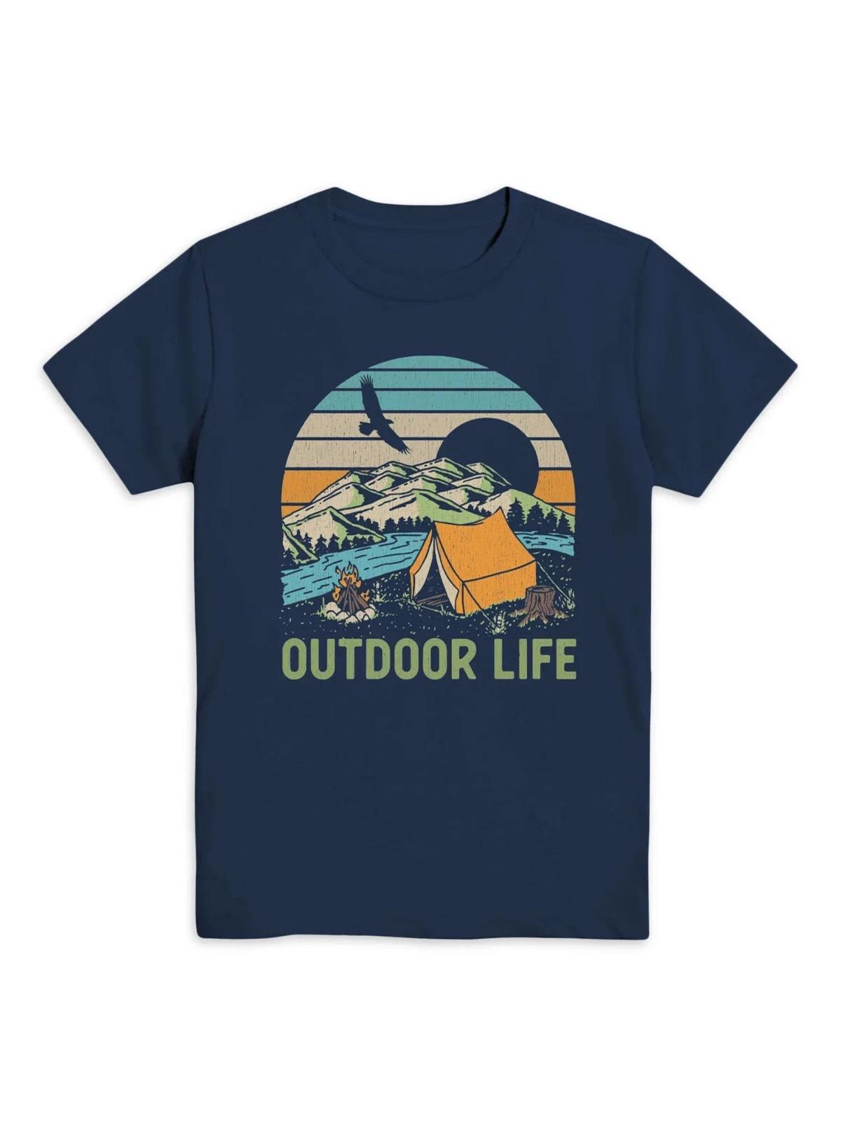 Mad Engine Youth Boys Outdoor Life Camping Graphic Navy Shirt New S, M, L 4XL
