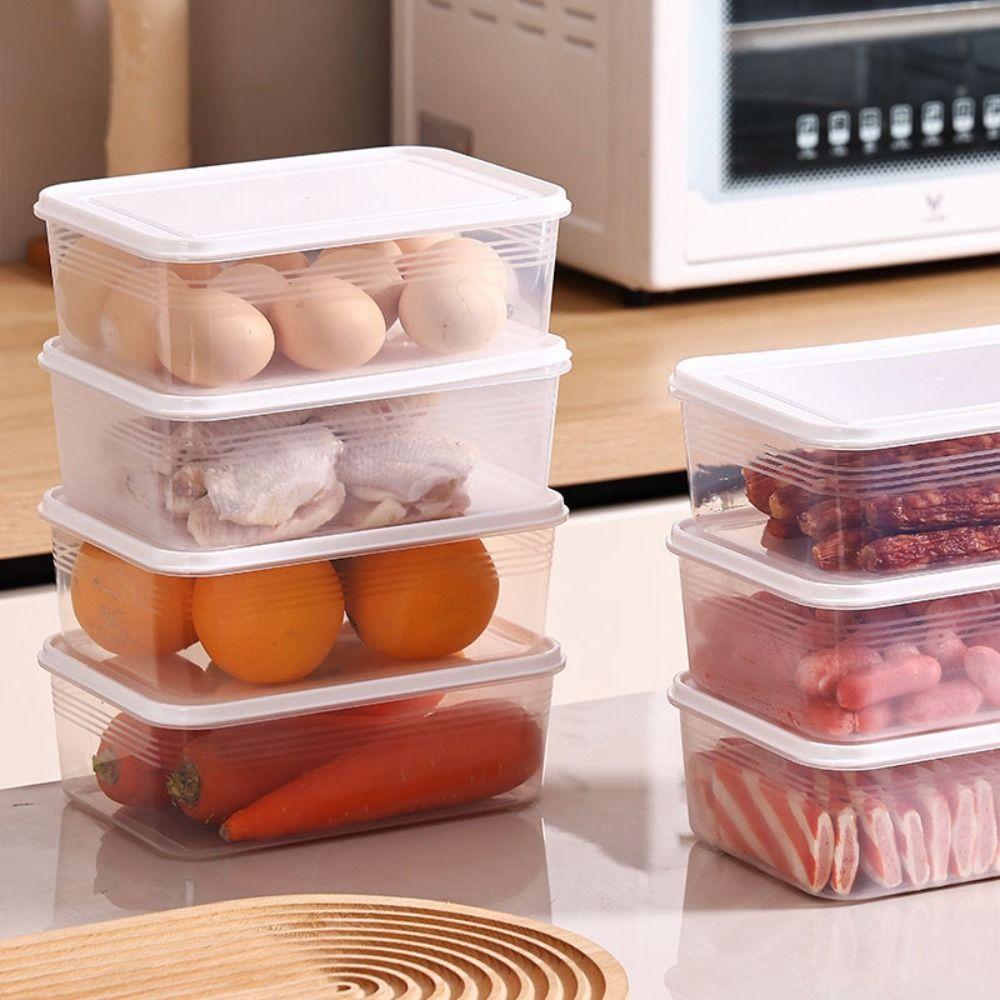 3Pcs 2000ml Refrigerator Storage Box Microwaveable Rectangular Fresh-Keeping Box Sealed Food Grade Plastic Crisper Box Picnic