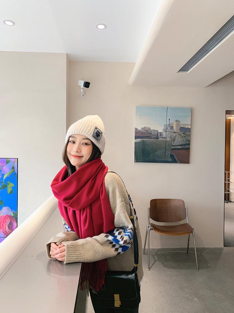White Cashmere Scarf: Thickened, Solid Color, Versatile for Women & Men, Perfect for Autumn & Winter