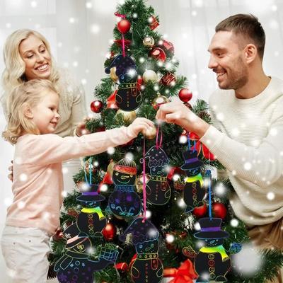 36pcs Snowman Christmas Tree Pendant Children Colorful Scratch Paper DIY Handmade Bookmark Creative Graffiti Painting Paper