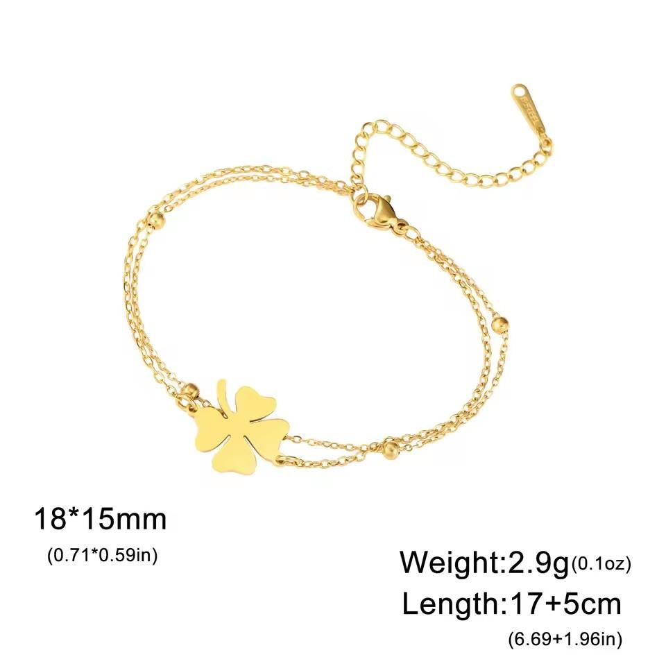 Simple And Stylish Four Leaf Clover Double Layer Couple Bracelet Irish Lucky Symbol Jewelry Gift