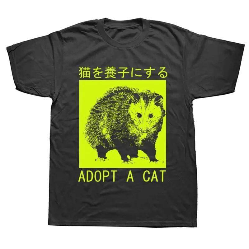 Adopt A Cat Opossum Japanese T Shirts Graphic Cotton Short Sleeve Birthday Gifts Unisex T-Shirt Graphic Tee XXL