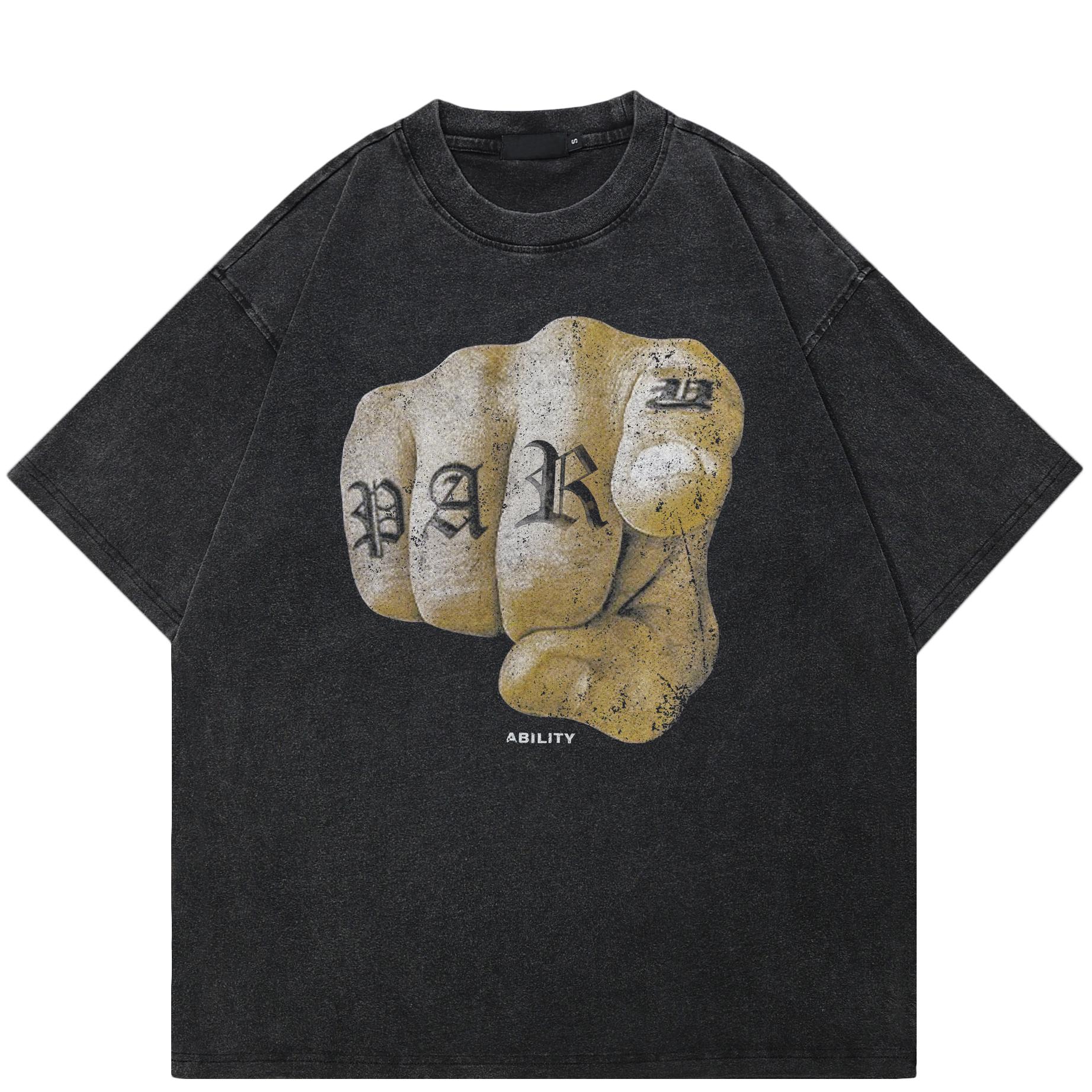 

Уличная футболка унисекс с рисунком кулака, хлопковая промытая черная футболка, топы унисекс, футболки, летняя футболка с короткими рукавами XXL чёрный