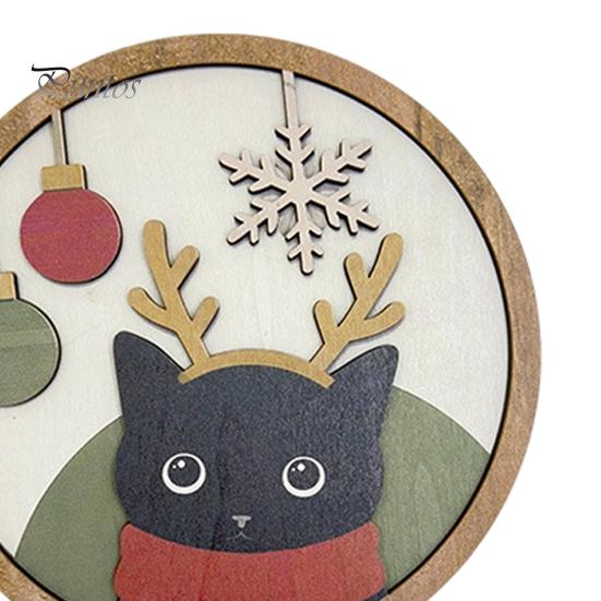 Modern Home Art Christmas Black Cat Wall Decor, Layered Wooden Hanging Sign, Round 2D Entryway Decor Flat Decoration for Living Room Bedroom And Hall