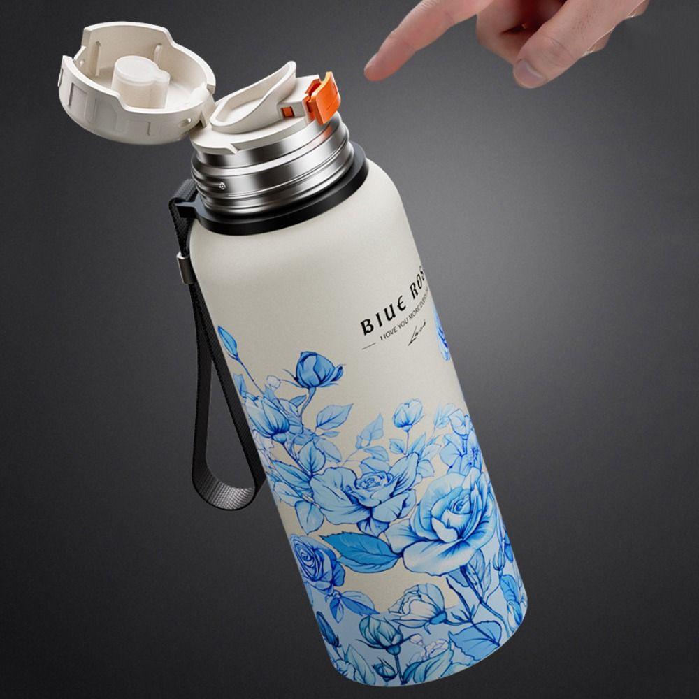 Stainless Steel Travel Mug 620ml Thermal Cup Portable Flower Pattern Thermos Bottle  Outdoor
