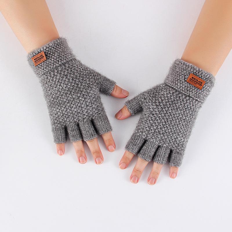 Winter Fingerless Gloves For Women Men Thick Elastic Knitted Alpaca Wool Warm Half Finger Mittens Outdoor Driving Gloves Unisex