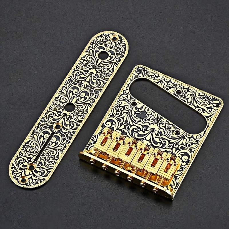 Professional 6 String Saddles Bridge Plate Electric Guitar Bridge Control Panel with Carving Decorative Pattern