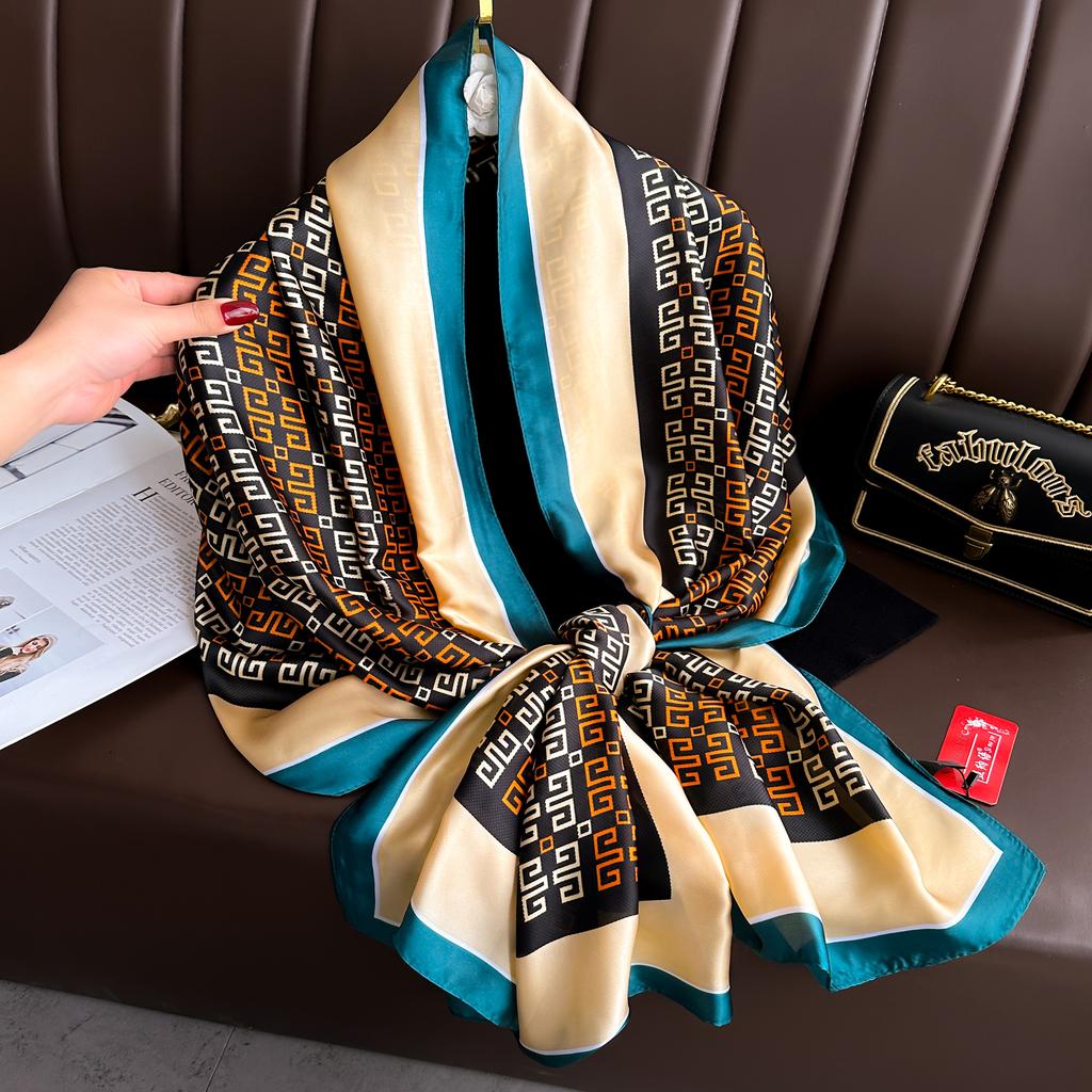  180*90cm Luxury Brand Spring Summer Autumn Women Clothing New Fashion Color Matching Printed Silk Scarf Lady Shawl Turba