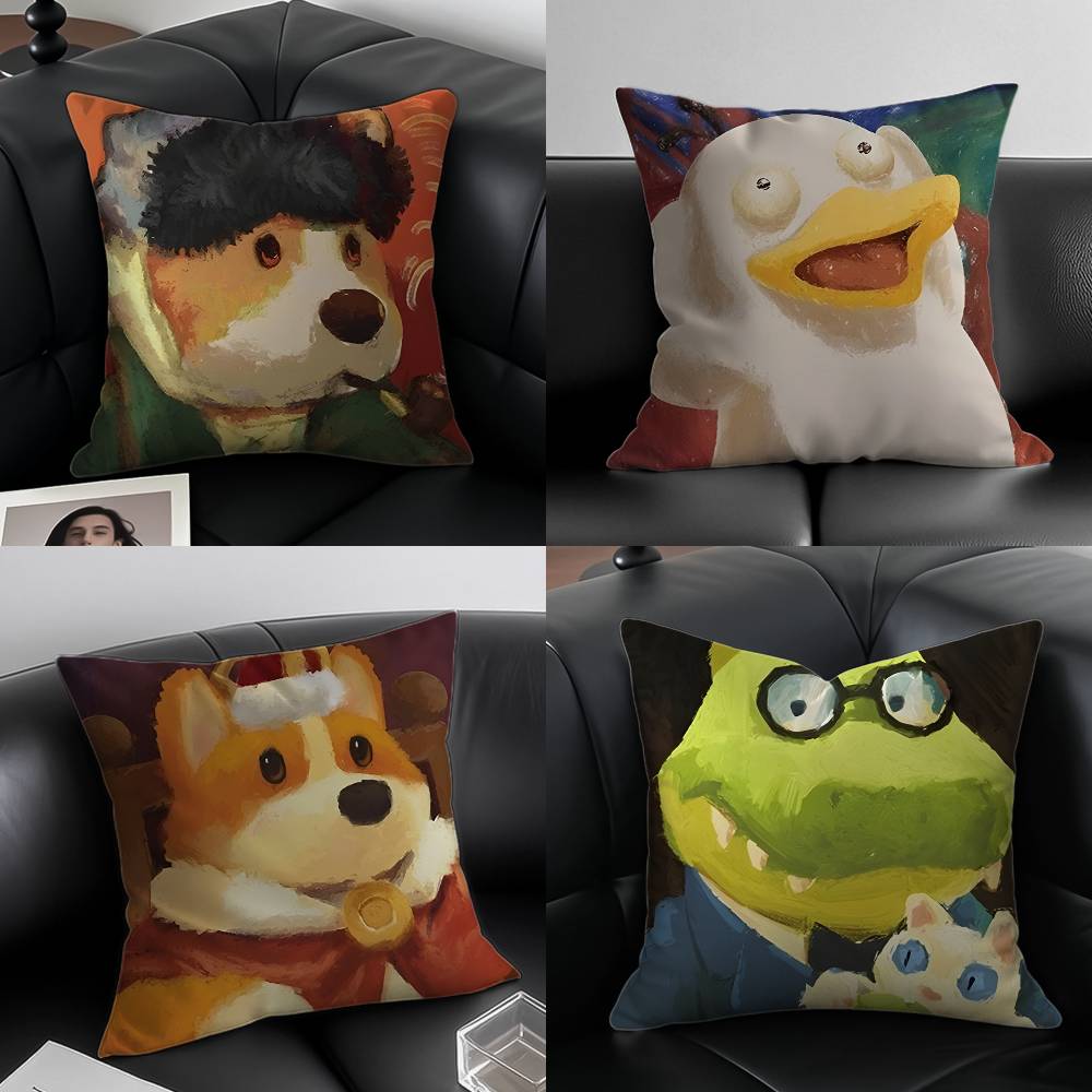 Cartoon Character P-Party Animals Pillow Case Anti-dustmite Pillowcase Invisible Zipper Silky Short Plush Sofa Cushion Cover