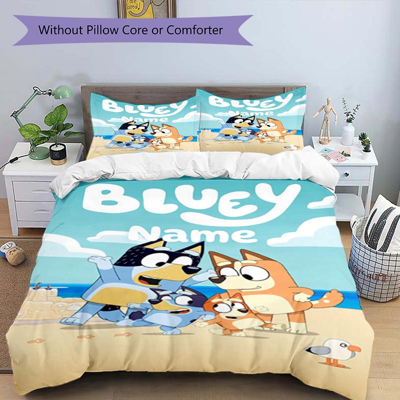 3Pcs Custom Name Bluey Bedding Set Duvet Cover Closure Includes 1Duvet Cover 2Pillowcases Soft And Comfortable For All Seasons