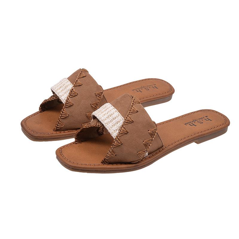 

One word flat bottom cool slippers women s large size color matching soft bottom fashion slippers outer wear 43 коричневый