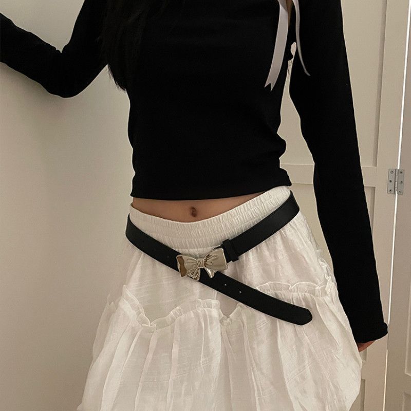 

Womens Simple Trendy Bow Waist Belt For Versatile Styling With Skirts And Casual Denim Black