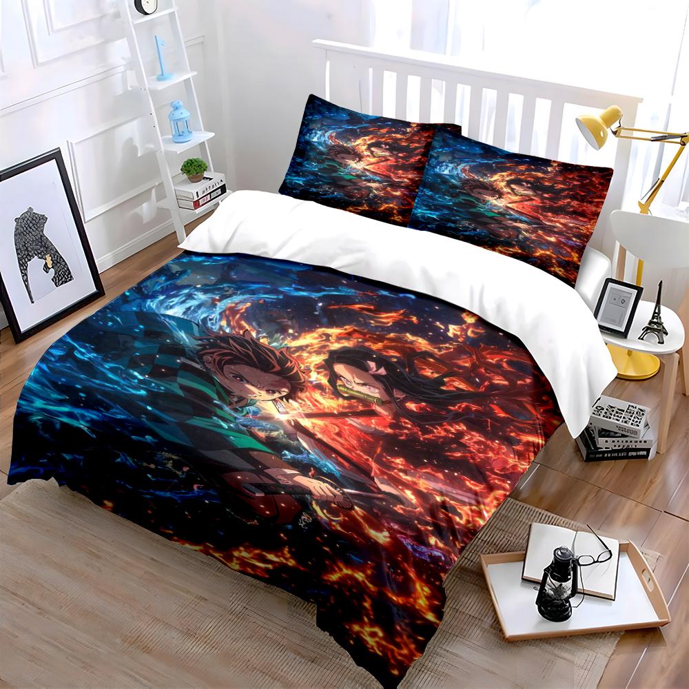 Anime Fire and Water Battle Bedding Set Bedding set (1 duvet cover, 2 pillowcases, duvet not included)