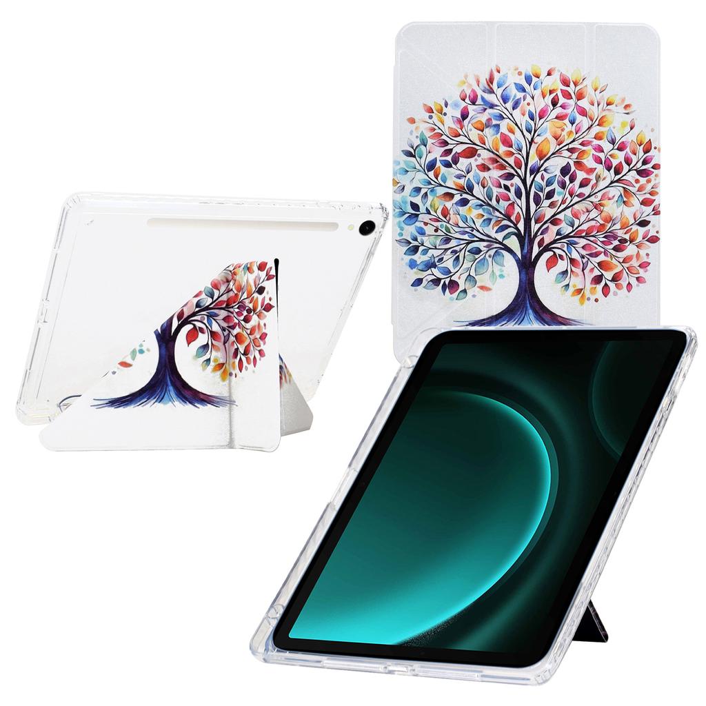 Tablet Case For Samsung Galaxy Tab S10/S10 FE/S9/S9 FE,Y-Fold Stand Pattern Print Leather+Clear Acrylic Cover with Pencil Holder