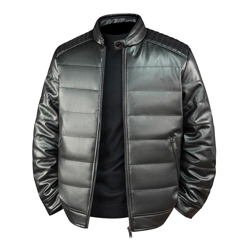 

2024 Men s Slim Fit PU Leather Jacket - Autumn/Winter Warm Stand Collar 3XL чорний
