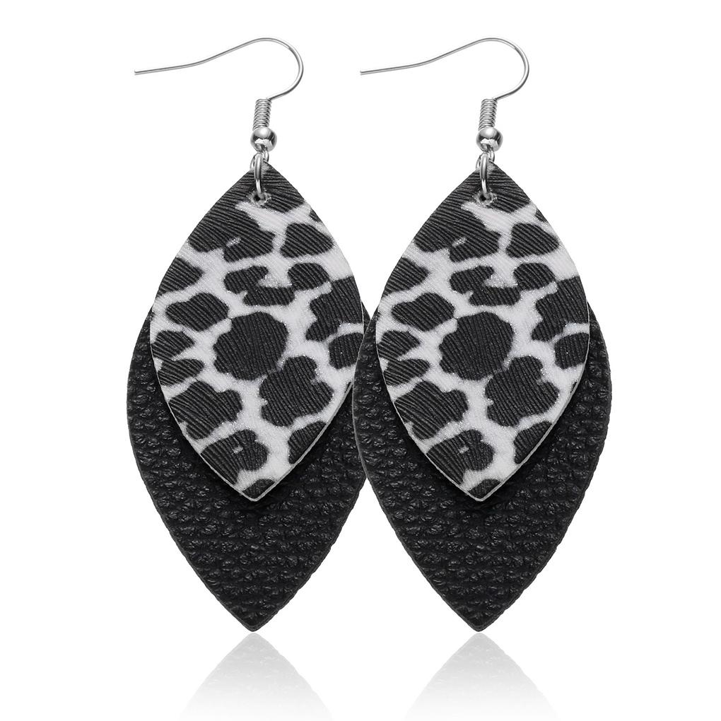 Leopard Print Earrings Woman Pendants Fashion Accessory Girl Jewelry Pendant Body Adornment Dual-layer Leather Ears Drops