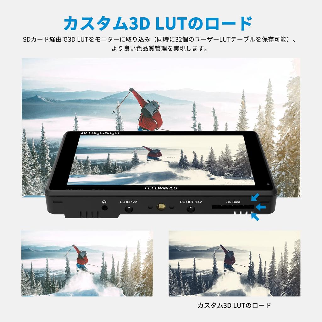 FEELWORLD LUT6E Monitor Polowy z Ekranem Dotykowym do Lustrzanek 4K HDMI 1600nit Wysoka Jasność 3D LUT Full HD 1920x1080 Konfigurowalny Japoński 6-calowy Kamery,