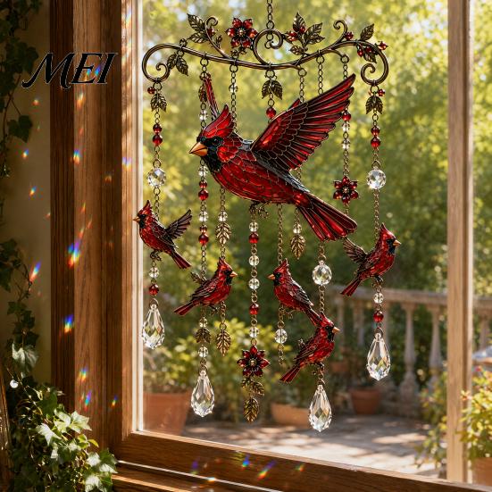 Crystal Bead Wind Chime Graceful Bird Chimes, Chimes for Outside, Metal Three-dimensional Carving Hanging Suncatchers with Pendants Garden Yard Decor