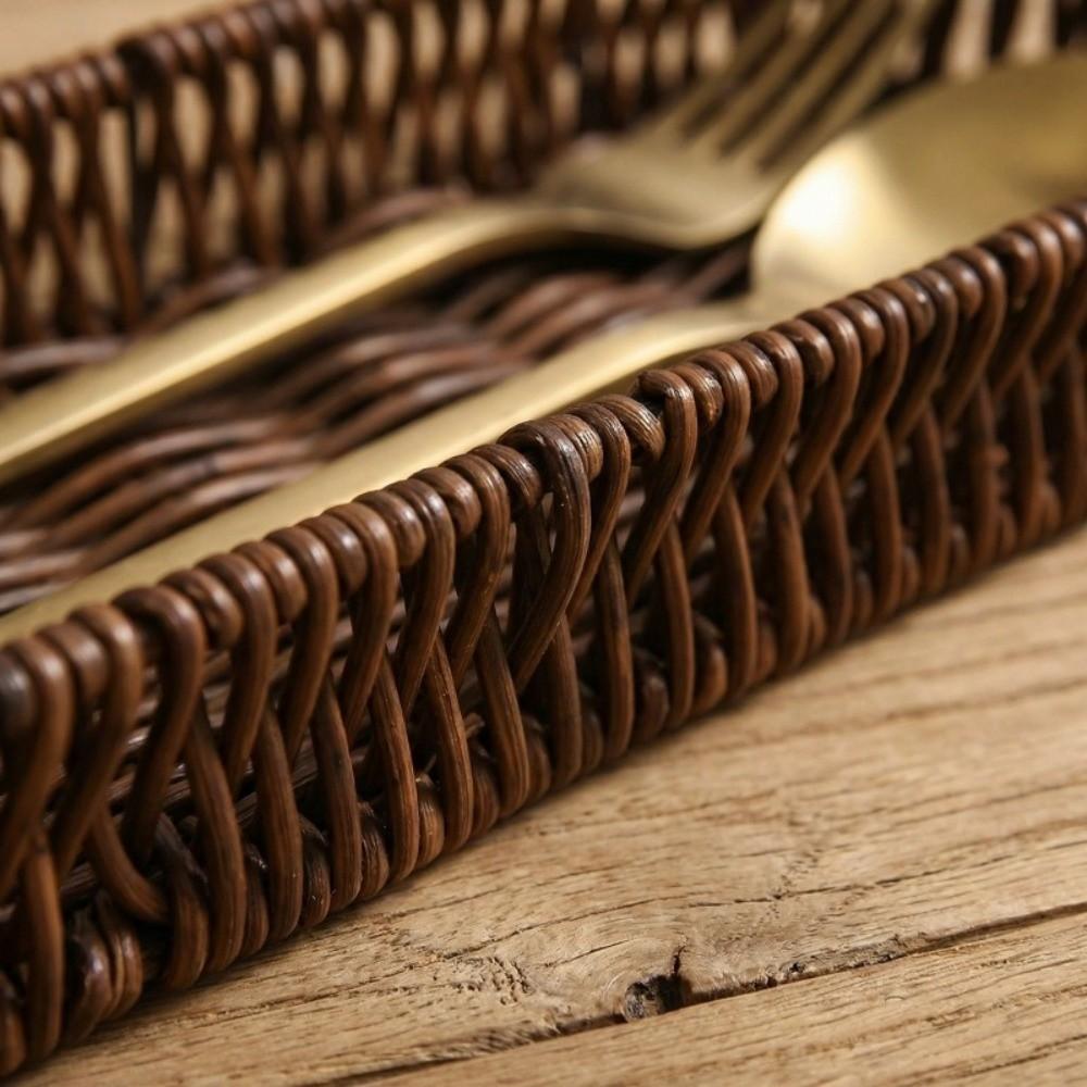 Minimalistisches Tablett aus Kunstgeflecht, ovale Form, Schreibtisch-Ablagekörbe, Küchenutensilien