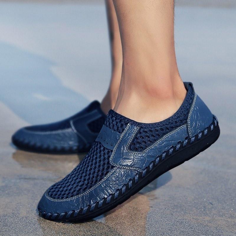 Mens Casual Leather Shoes for Men Outdoor Water Shoes Breathable Flat Mens Sandals Plus Size 38-50