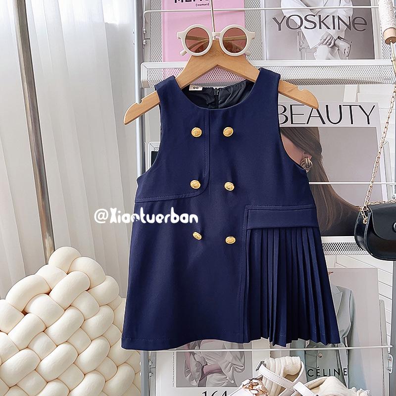 2023 Autumn Girls' Korean Style Vest and Shirt Two-Piece Dress Set TQ031