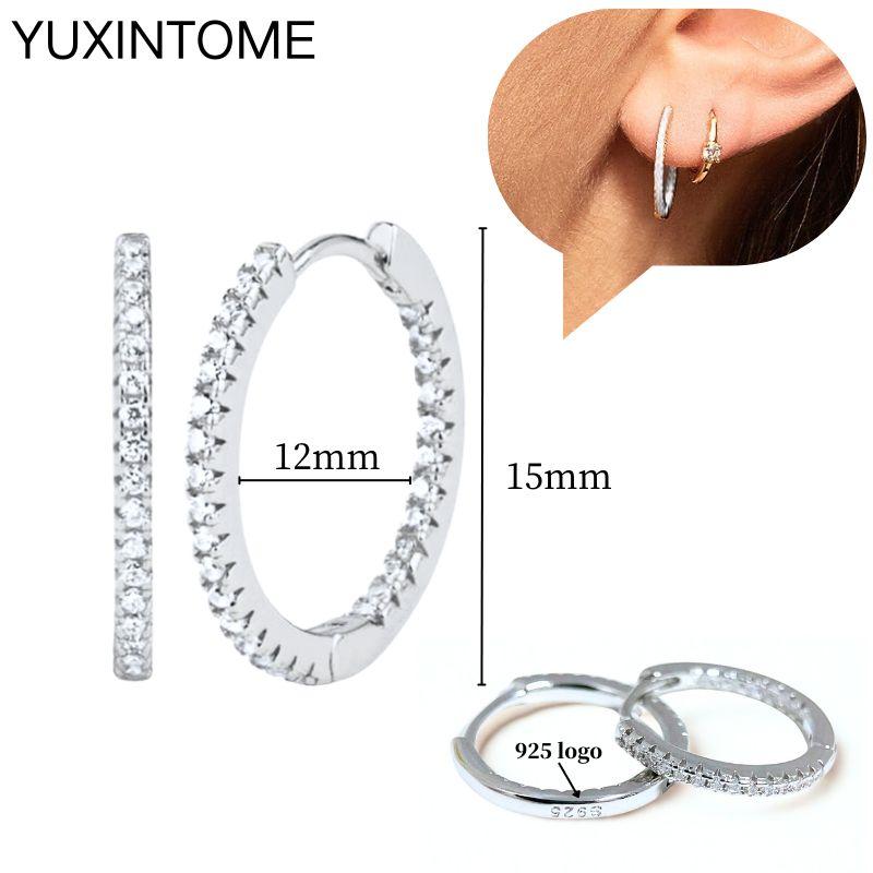 925 Sterling Silver Ear Needle Fashion Hoop Earrings White Crystal Luxury Women's Silver Earrings Wedding Women's Jewelry Gift