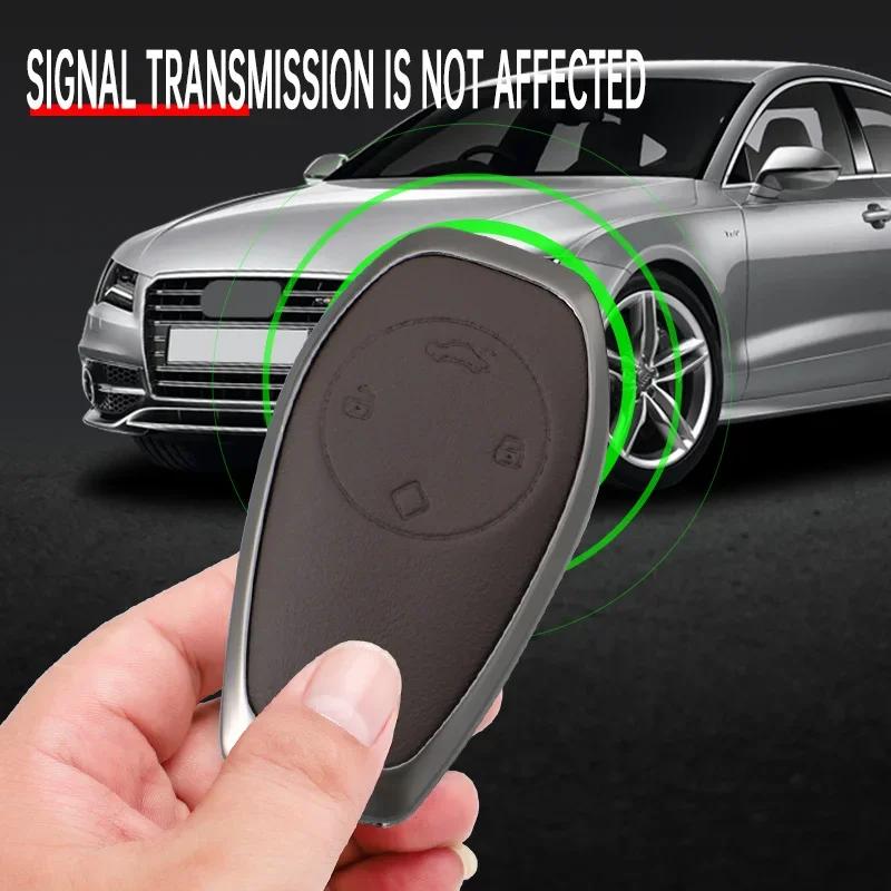Zinc Alloy Genuine Leather Auto Smart Key Fob Cover Case Protect Housing Bag Fit For Leapmotor T03 S01 C11 4 Button Auto Accessories
