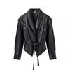 Araltay Western Style Women clothes Autumn New Fashion Slim fit All-Match With Belt Motorcycle Leather Coat Outerwear