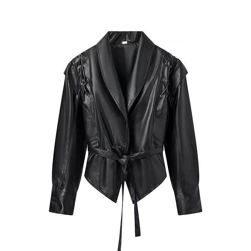 Araltay Western Style Women clothes Autumn New Fashion Slim fit All-Match With Belt Motorcycle Leather Coat Outerwear